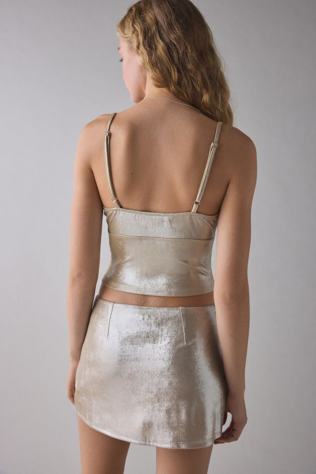 UO Melody Metallic Tie-Front Keyhole Cutout Cropped Tank Top #2