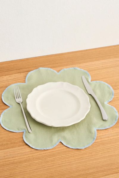 Bed Threads French Flax Linen Petal Placemat Set In Sage/coast At Urban Outfitters In Green