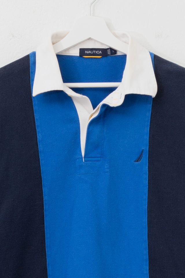 Vintage Y2K Nautica Blue Two Tone Long Sleeve Rugby Shirt #1