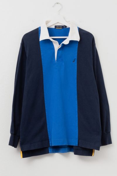 Vintage Y2K Nautica Blue Two Tone Long Sleeve Rugby Shirt