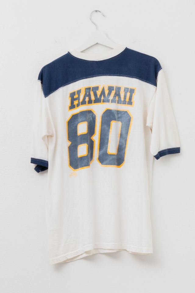 80年代 football T−shirt Vintage 1980s Distressed Hawaii Graphic Football Jersey T