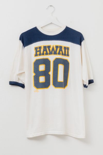 Vintage 1980s Distressed Hawaii Graphic Football Jersey T-Shirt