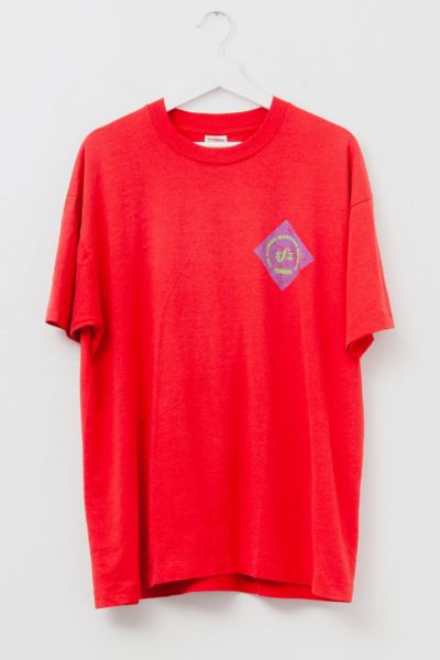 Vintage 1990s Distressed Yamaha Drum Graphic Red T-Shirt