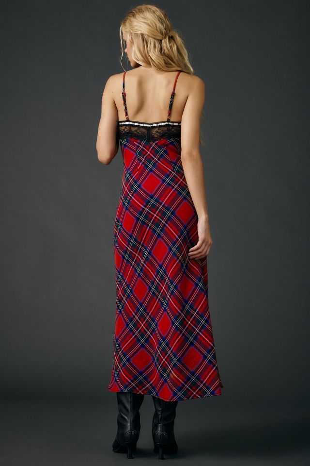 UO Plaid For You Lace Trim Slip Midi Dress #3