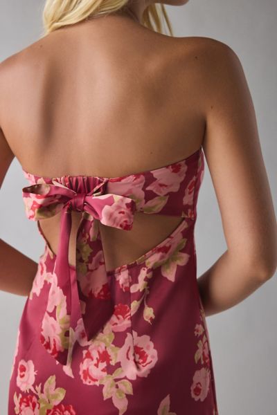 UO Mira Keyhole Cutout Tie-Back Satin Slip Maxi Dress