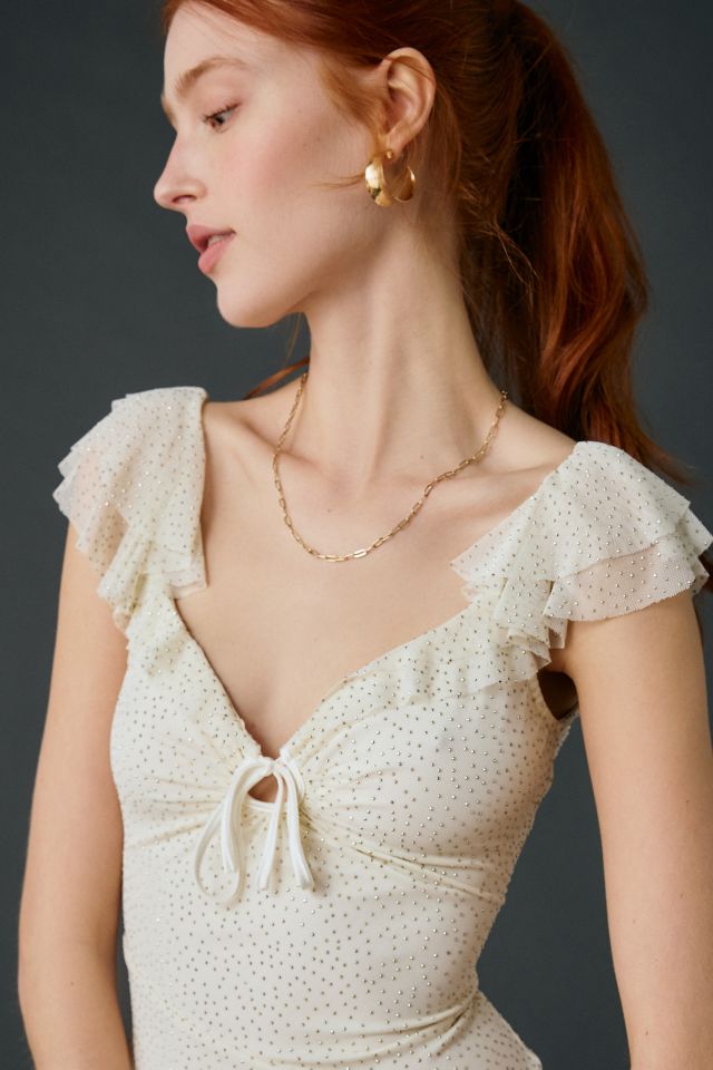 UO Hyacinth Rhinestone Studded Asymmetric Ruffle Midi Dress #1