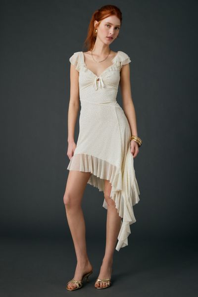 UO Hyacinth Rhinestone Studded Asymmetric Ruffle Midi Dress