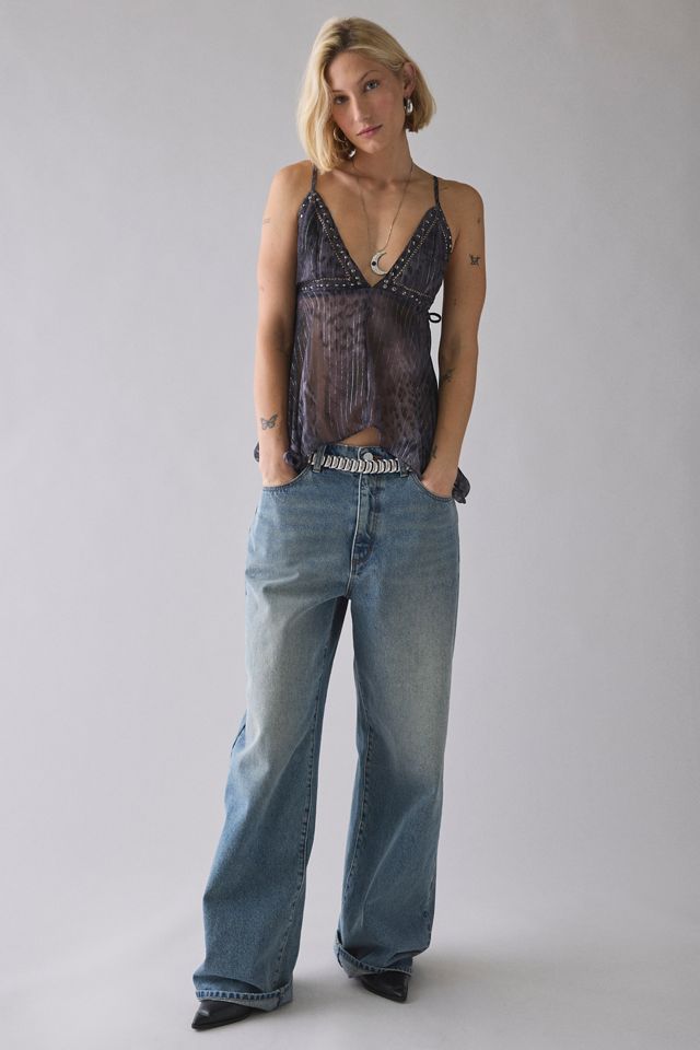 UO Spellbound Shimmer Chiffon Hanky Hem Babydoll Cami