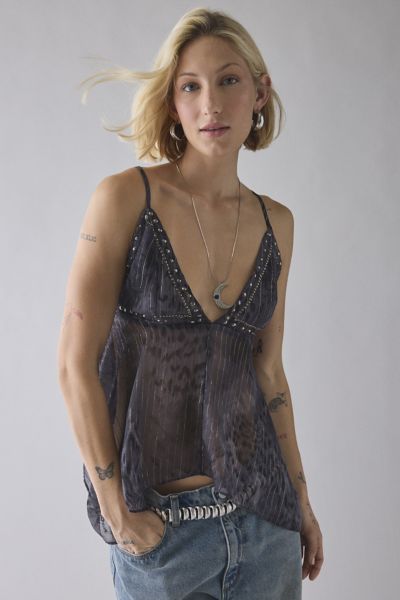 UO Spellbound Shimmer Chiffon Hanky Hem Babydoll Cami