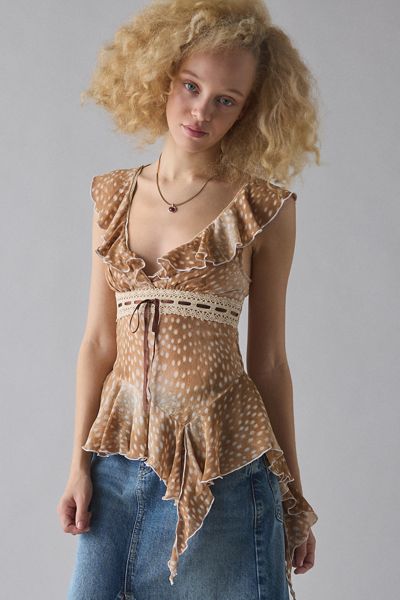 Kimchi Blue Sweet Talk Plunging Asymmetric Ruffle Blouse