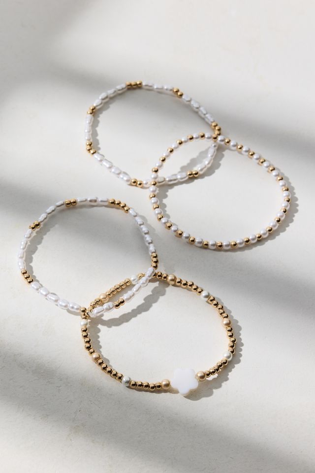 Flower Pearl Beaded Stretchy Bracelet Set #1