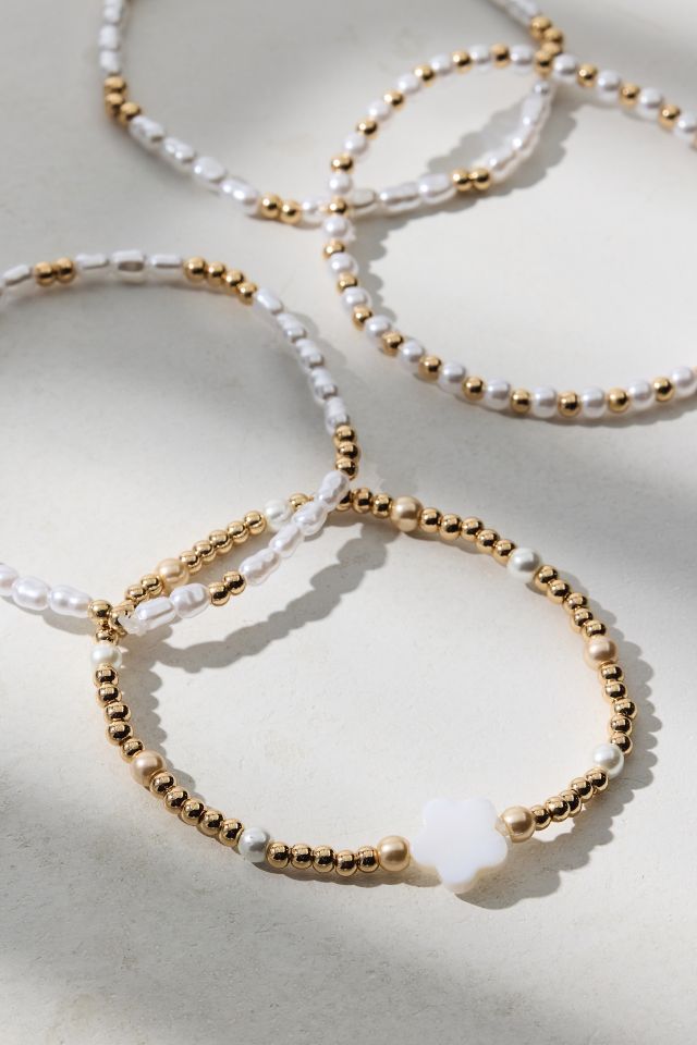 Flower Pearl Beaded Stretchy Bracelet Set #2