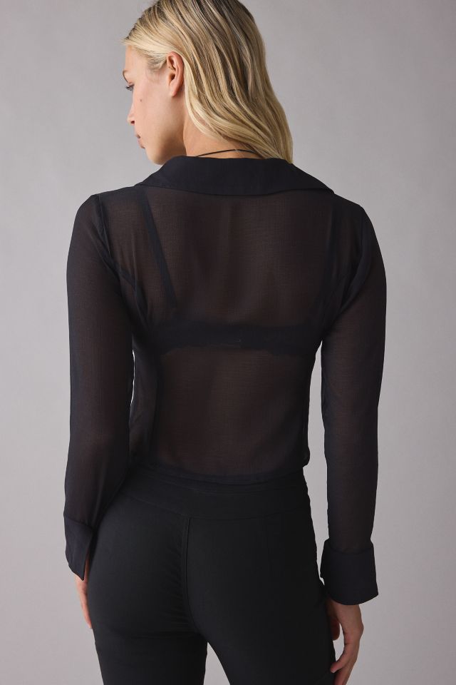 Kimchi Blue Sheer Perfection Chiffon Slim Long Sleeve Button-Up Shirt #3