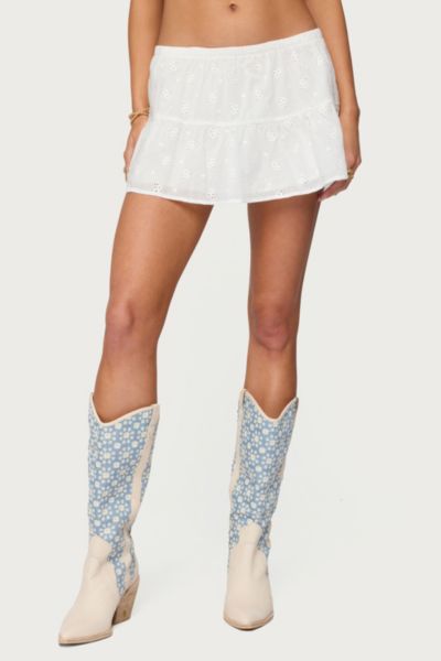 Edikted Dora Eyelet Flared Mini Skirt In Gold