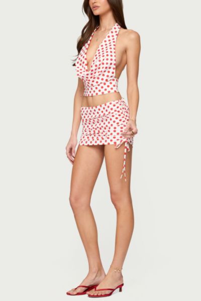 Edikted Zoe Polka Dot Cowl Neck Top In White