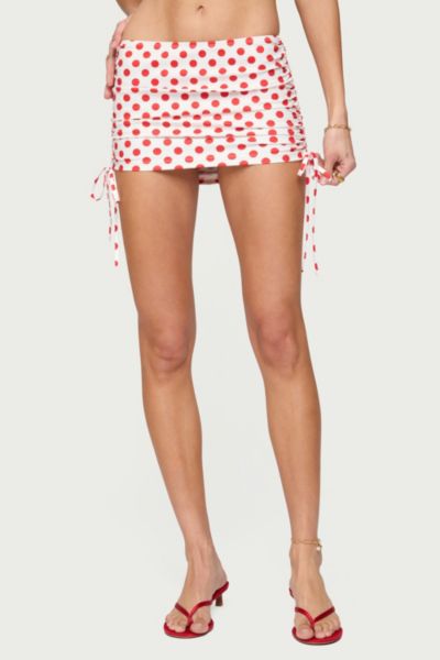 Edikted Zoe Polka Dot Drawstring Mini Skirt In White