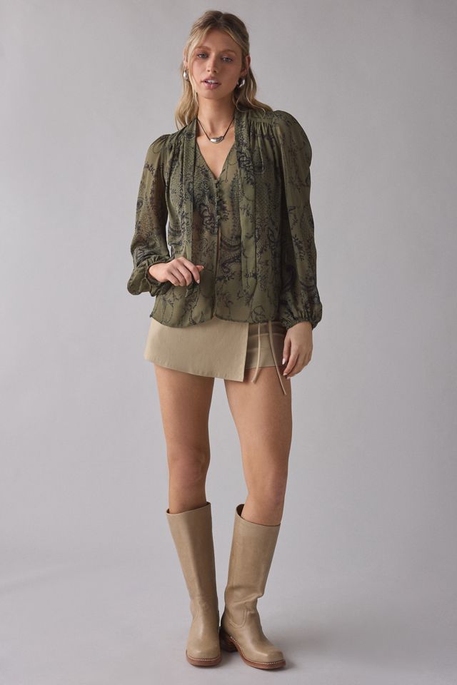 UO Up All Night Sheer Tie-Front Bow Flyaway Blouse #3