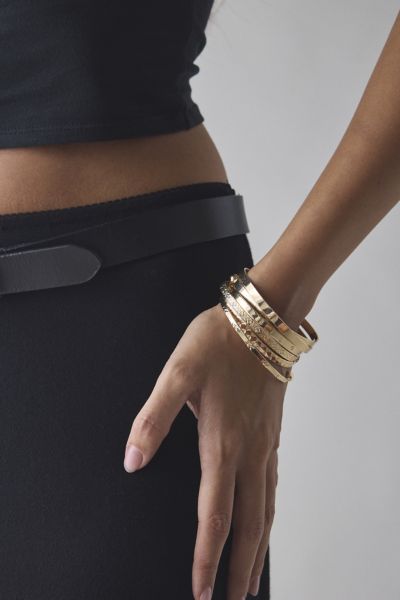 Urban Outfitters Etched Metal Open Cuff Bracelet Set In Gold, Women's At  In Gold
