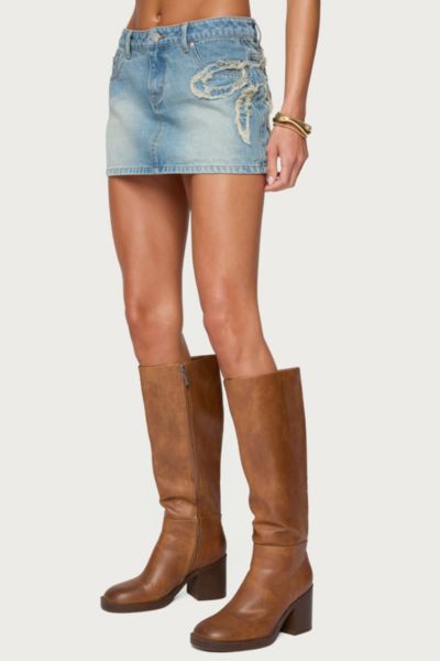 Edikted Bowiee Denim Mini Skirt In Blue/washed, Women's At Urban Outfitters In Blue