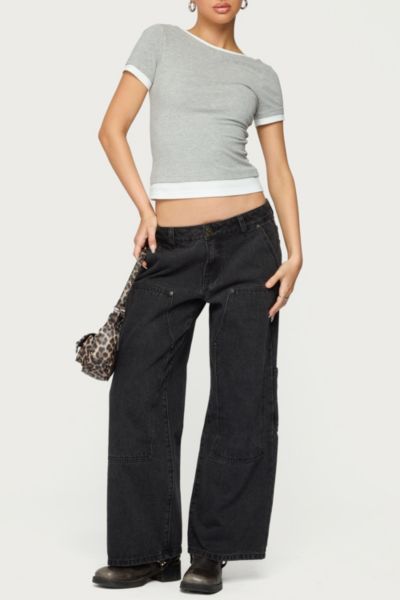 Edikted Julietta Layered Scoop Back T-shirt In Gray