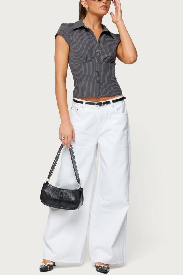 Edikted Juney Pinstripe Tailored Button Up Shirt #1