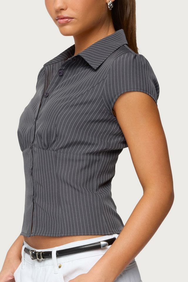 Edikted Juney Pinstripe Tailored Button Up Shirt #2
