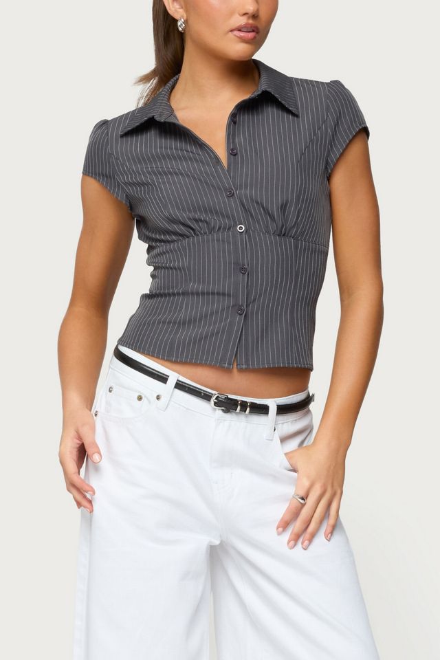 Edikted Juney Pinstripe Tailored Button Up Shirt #3