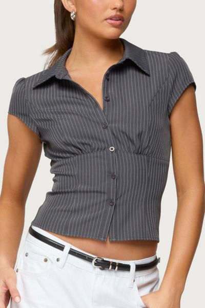 Edikted Juney Pinstripe Tailored Button Up Shirt