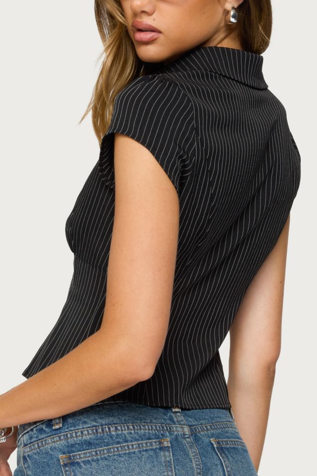 Edikted Juney Pinstripe Tailored Button Up Shirt #4