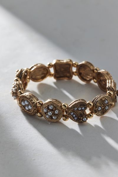 Jude Pearl Antiqued Metal Stretch Bracelet