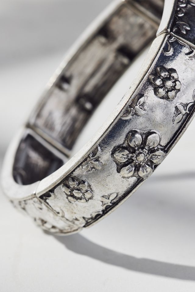 Bracelet jonc en métal gravé à motif floral bohème Dahlia #2