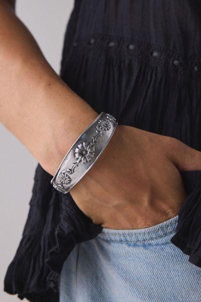 Urban Outfitters Daisy Chain Etched Metal Bangle Bracelet In Silver, Women's At  In Metallic