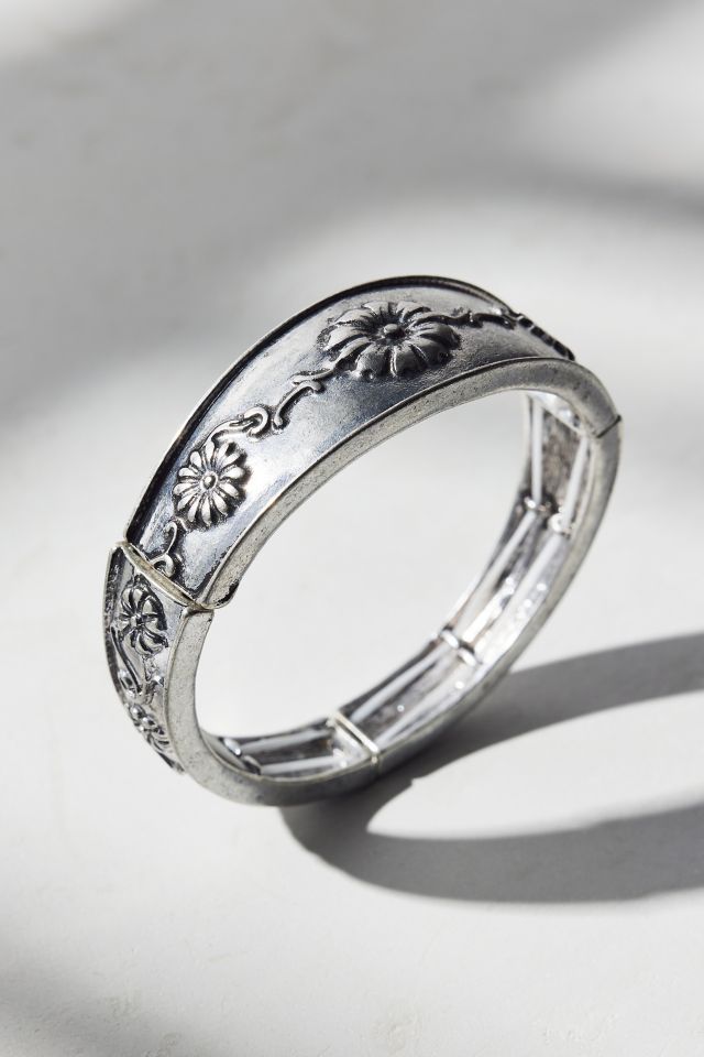 Daisy Chain Etched Metal Bangle Bracelet #1