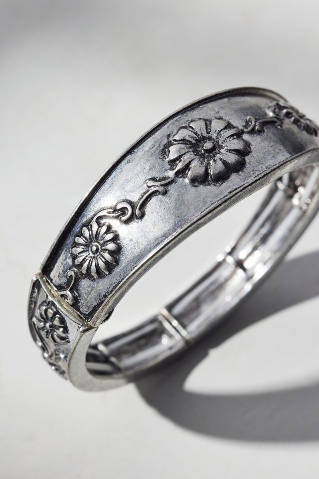 Daisy Chain Etched Metal Bangle Bracelet #2
