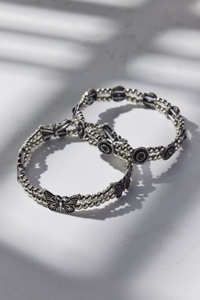 Urban Outfitters Marisol Butterfly Stretchy Bracelet Set In Silver, Women's At  In Silver