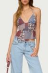 Edikted Mixed Patchwork Backless Halter Top