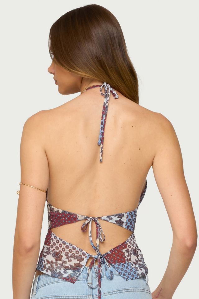 Edikted Mixed Patchwork Backless Halter Top