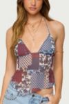 Edikted Mixed Patchwork Backless Halter Top