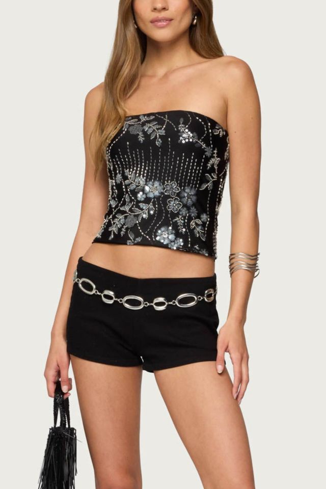 Edikted Zelda Bead & Sequin Strapless Top