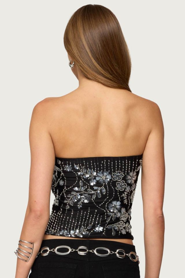 Edikted Zelda Bead & Sequin Strapless Top #4