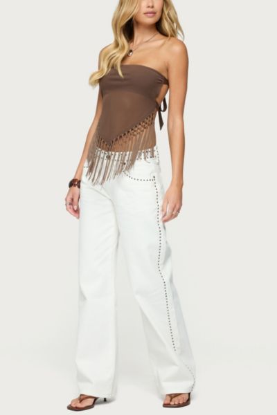 Edikted Backless Sheer Mesh Strapless Top