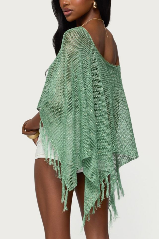 Edikted Sequin Fringe Knit Poncho #4