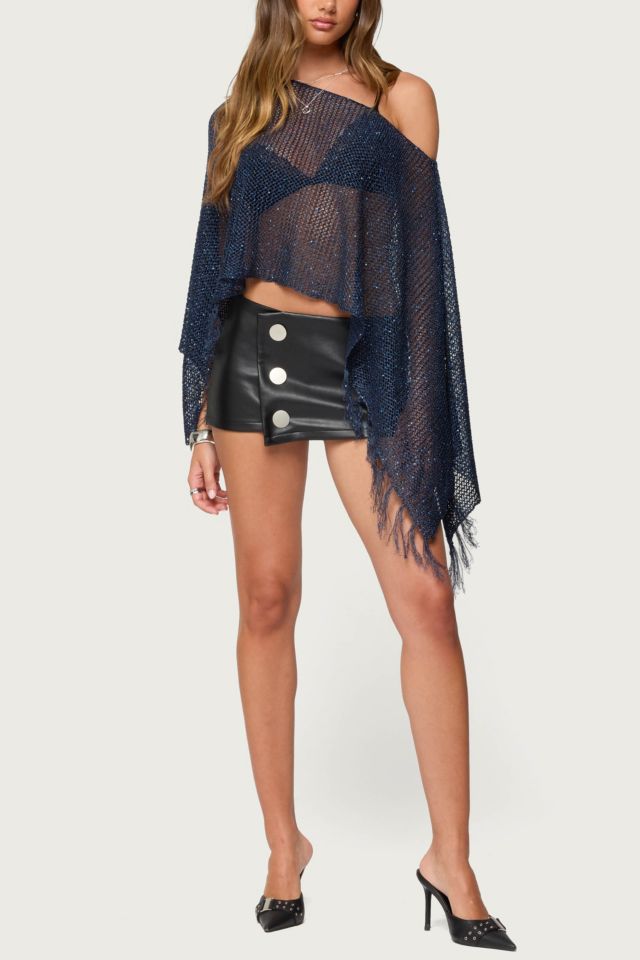 Edikted Sequin Fringe Knit Poncho #1