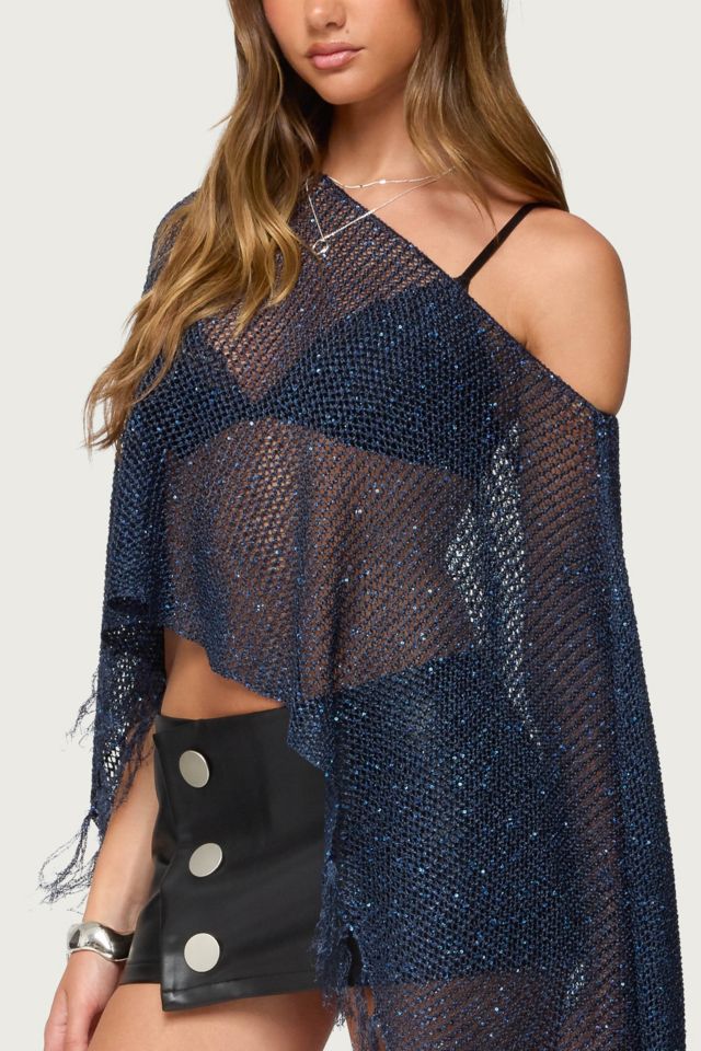 Edikted Sequin Fringe Knit Poncho #2