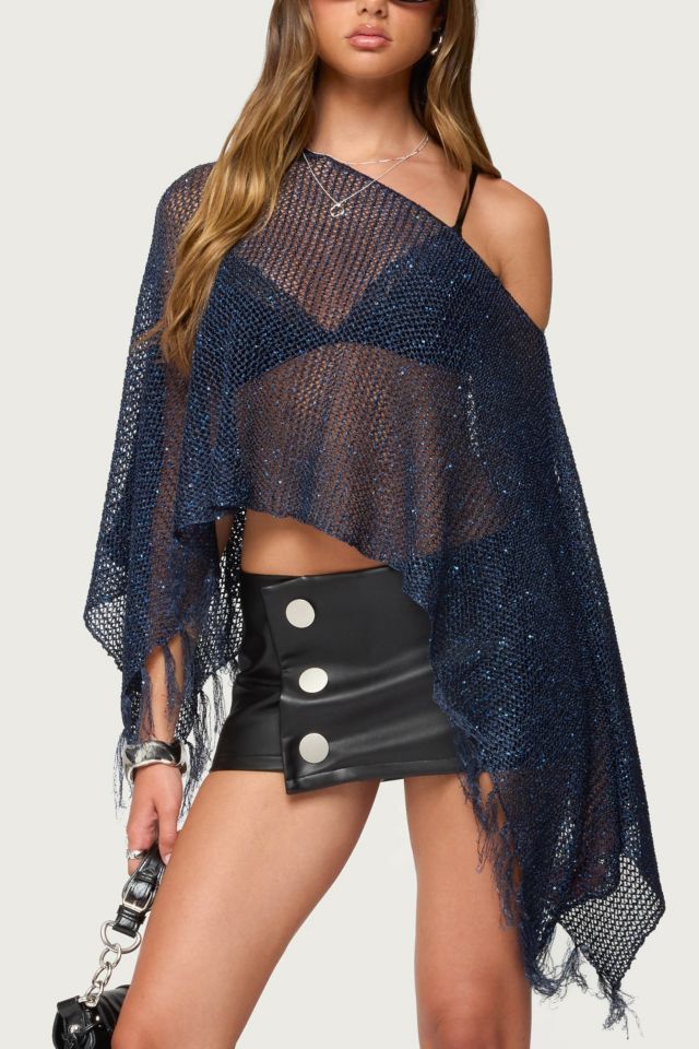 Edikted Sequin Fringe Knit Poncho #3