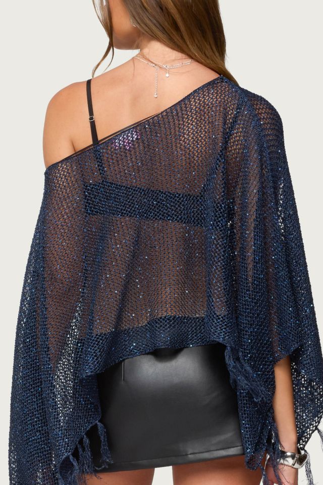 Edikted Sequin Fringe Knit Poncho #4