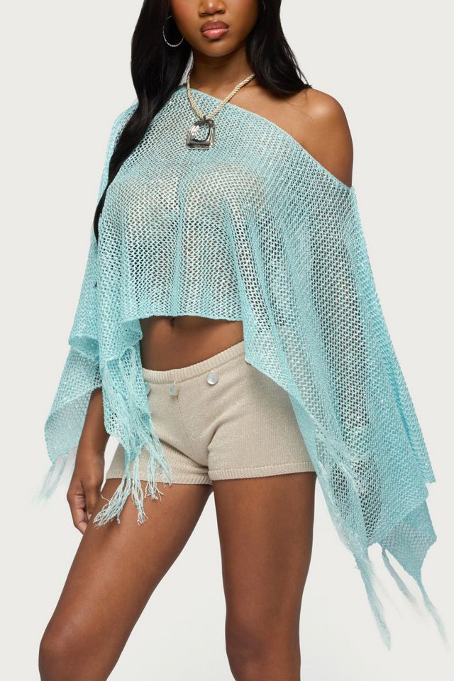 Edikted Sequin Fringe Knit Poncho #3
