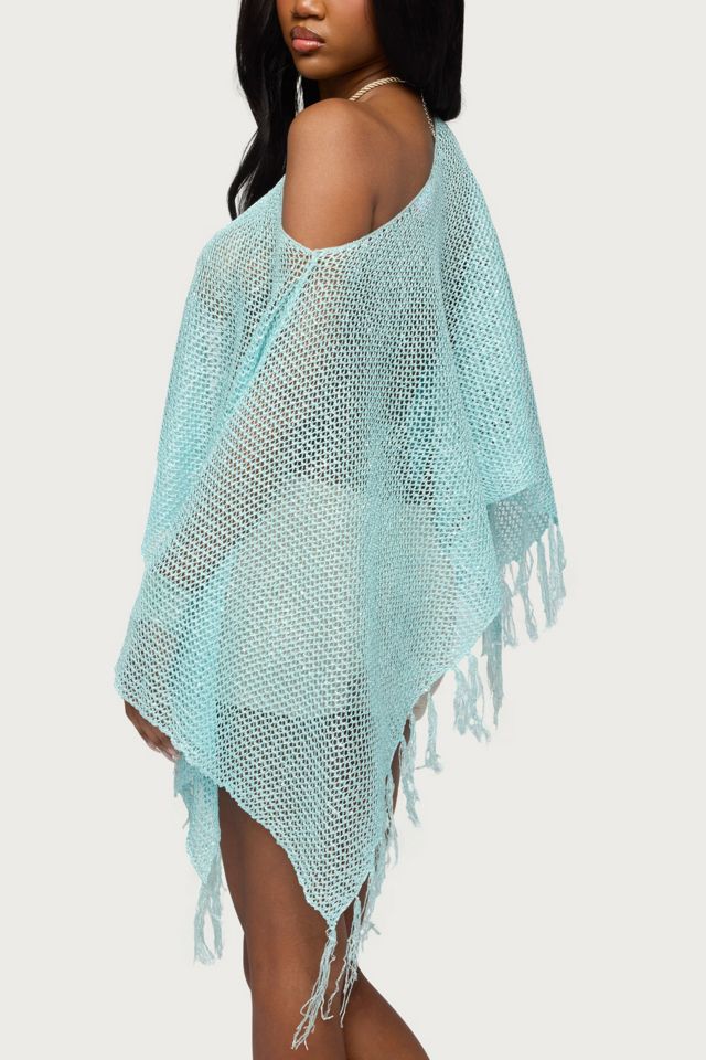 Edikted Sequin Fringe Knit Poncho #4
