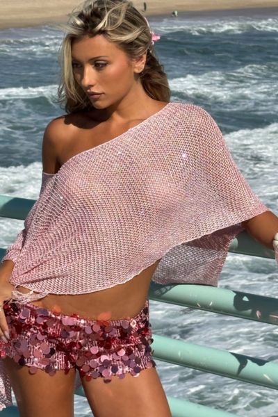 Edikted Sequin Fringe Knit Poncho