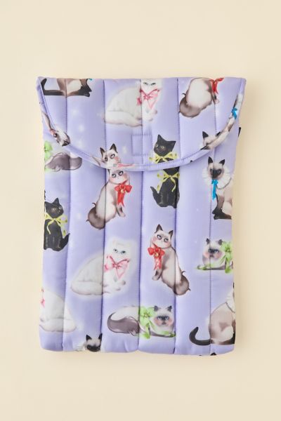 Baggu Puffy Quilted Laptop Sleeve In Fancy Cats At Urban Outfitters In Purple